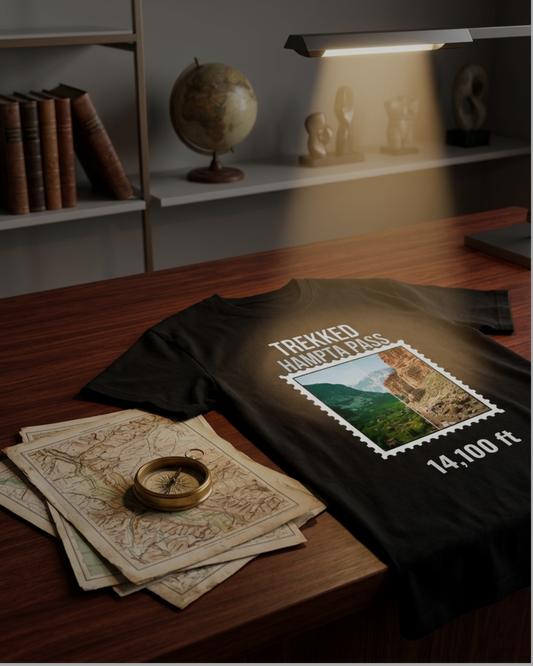 Hampta Pass 14100ft Trek Stamp Design Unisex Classic Crew T-Shirt