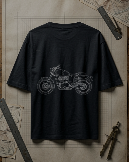 Minimalist Motorcycle Blueprint 240 GSM Oversized Tee